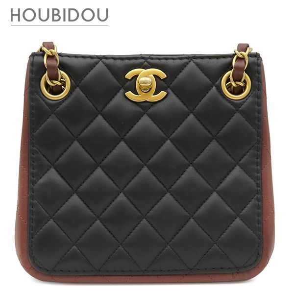 シャネル CHANEL ショルダーバッグ マトラッセ スモール バケット ショルダー ラムスキン ブラック×ボルドー ヴィンテージ金具 黒 バイカラー 30******【中古】