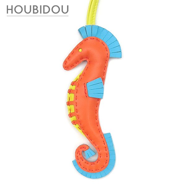 エルメス HERMES バッグチャーム イポ アニョーミロ オレンジポピー×ブルーアズティック×ライム タツノオトシゴ B 【箱】【中古】