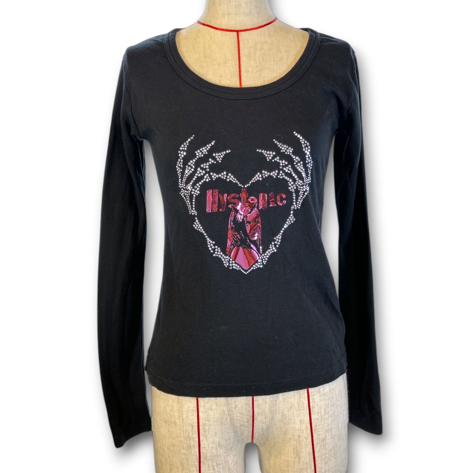 Hysteric Glamour ヒステリックグラマー SKELETON HANDS チビTシャツ ロンT 箔プリント ライトストーン Y2K 黒 ブラック フリーサイズ レディース 春 秋 ゴーゴー古着セントラルパーク名古屋店 2 No.久3148 9,100円