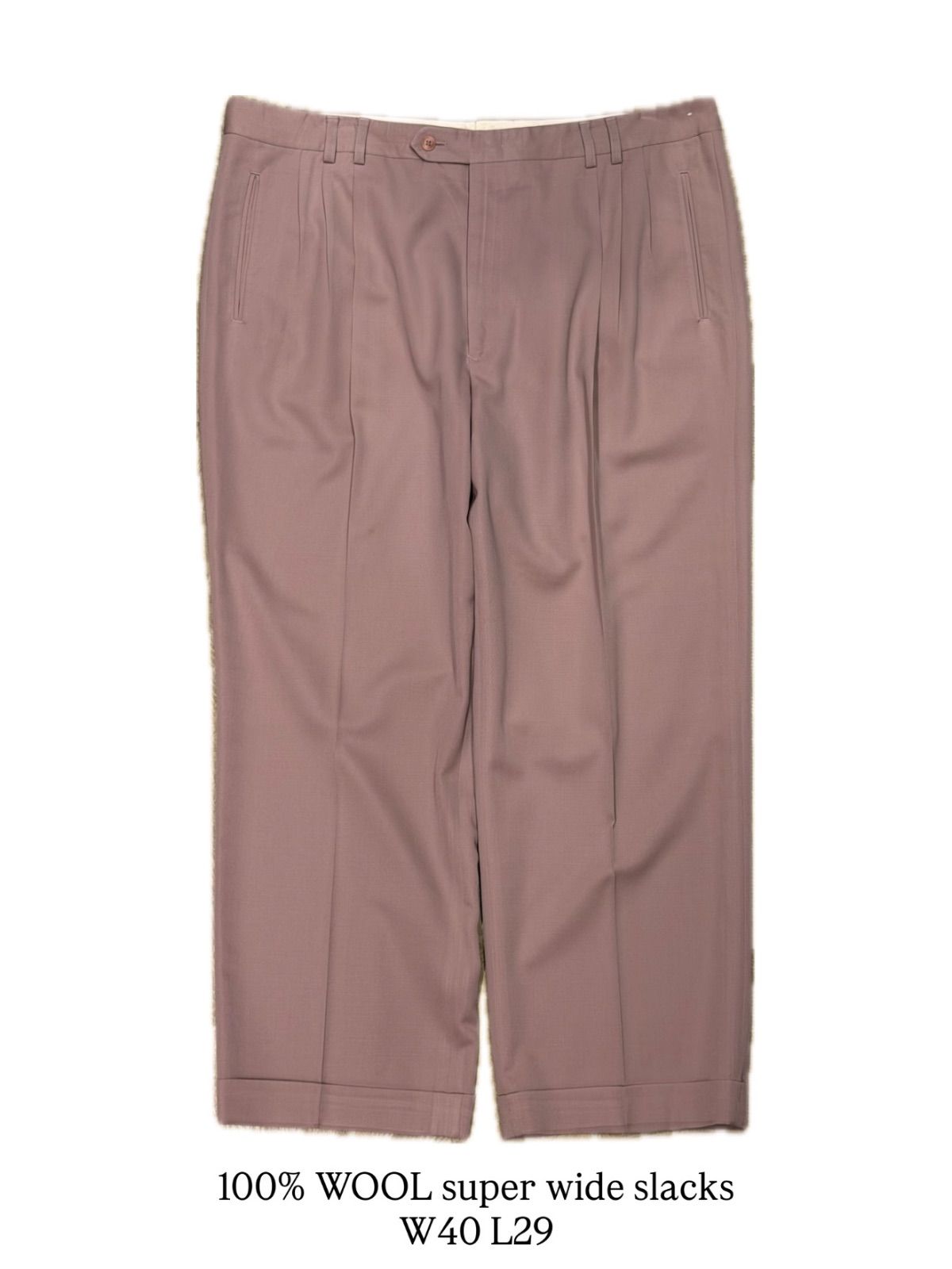 【 100% WOOL super wide slacks 】 ANTONIO ROMANO　3タック　薄手 ウール パンツ　スラックス　極太　ワイド　ピンク　《 W40 L29 》