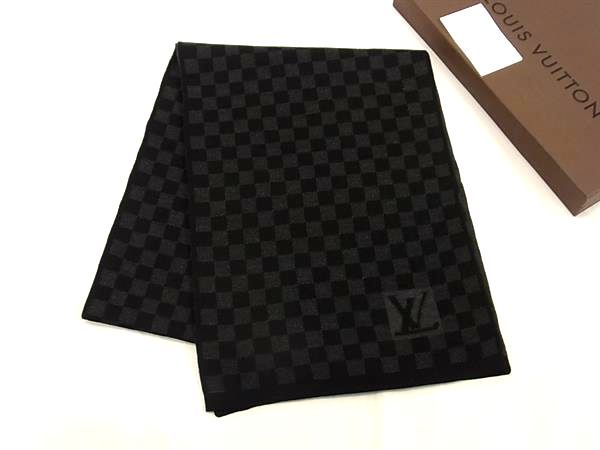 ■新品同様■ LOUIS VUITTON ルイヴィトン M74200 ダミエ グラフィット エシャルプ プティ マフラー 防寒具 ブラック系 BV0094
