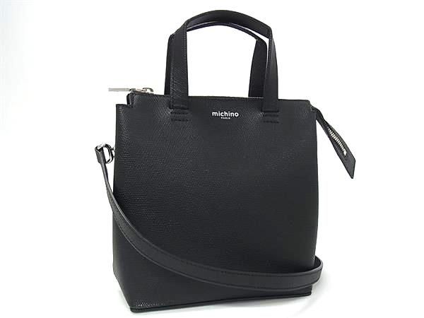 ■新品同様■ michino paris ミチノ パリ クラフトミニバッグ レザー 2WAY ハンドバッグ トート ブラック系 HB1139