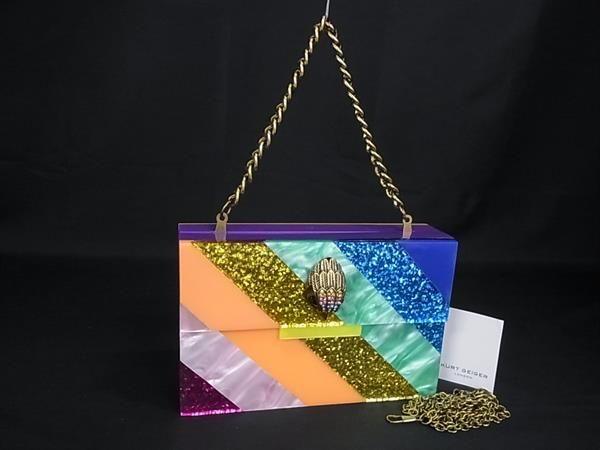 ■美品■ Kurt Geiger カート ガイガー アクリル等 ラインストーン レインボー 2WAY ハンドバッグ ショルダー マルチカラー GE0555