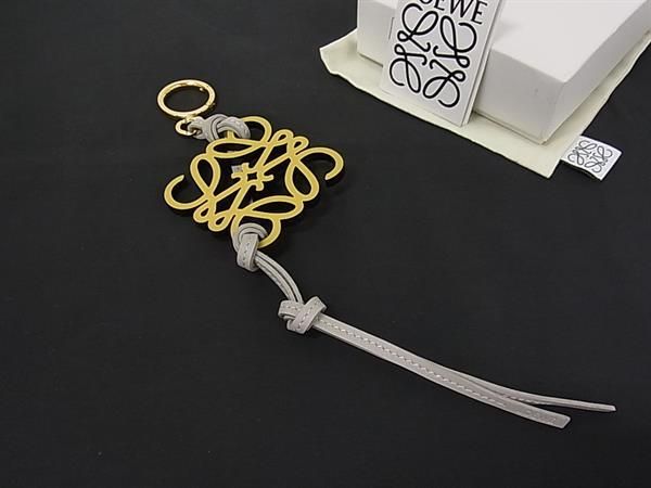 ■極美品■ LOEWE ロエベ アナグラム レザー キーホルダー バッグチャーム レディース グレージュ系×イエロー系 FQ9279