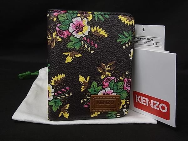 ■新品同様■ KENZO ケンゾー レザー パスケース カードケース カード入れ 定期入れ ブラック系×マルチカラー FW5920