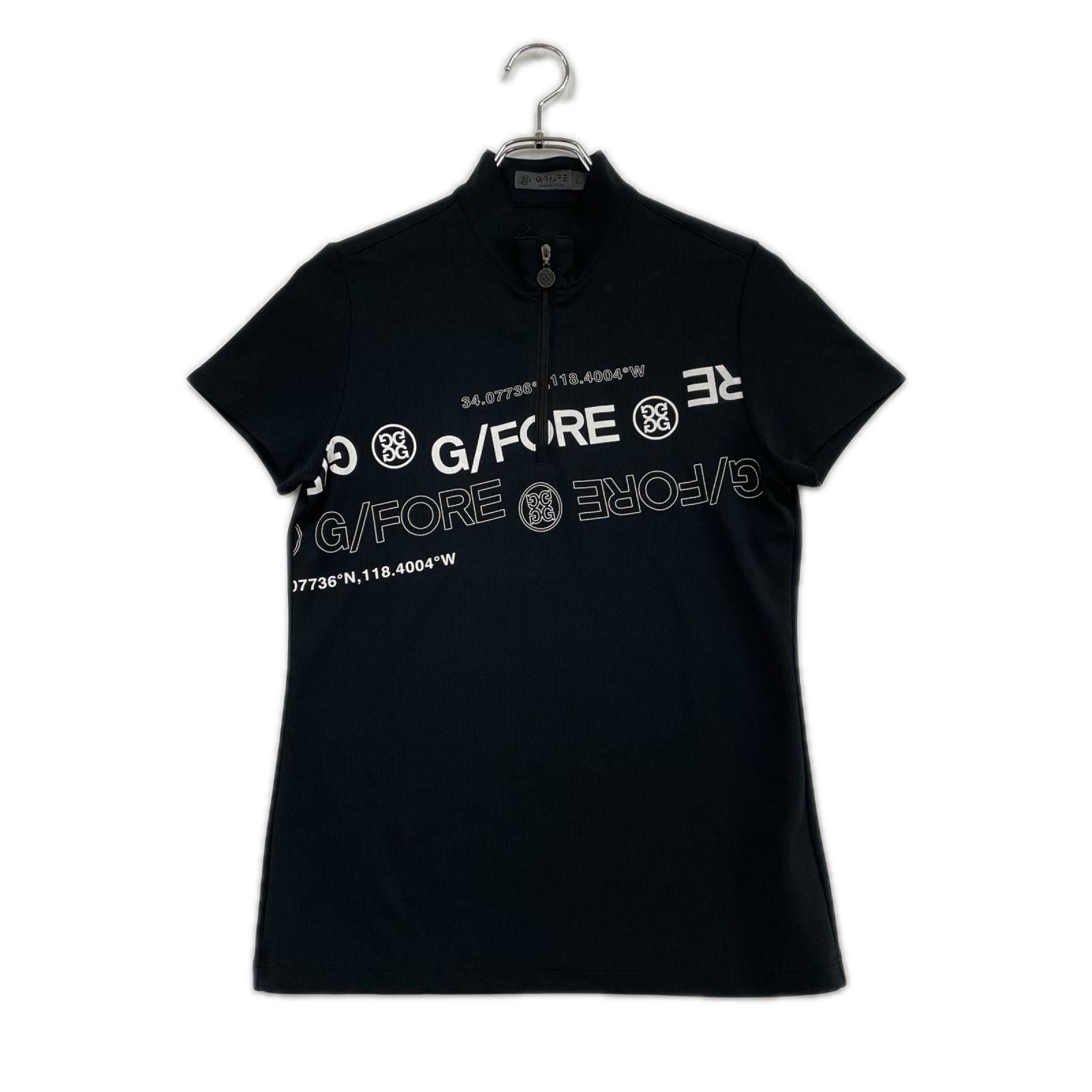 中古 レディース ジーフォア G/FORE 半袖シャツ 38(M) 黒 ブラック ハーフジップ
