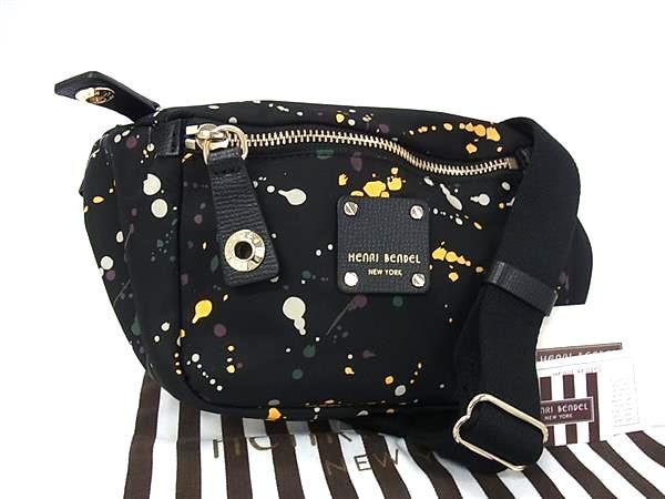 ■新品同様■ HENRI BENDEL ヘンリ ベンデル スプラッター ナイロン ボディバッグ ウエストバッグ ウエストポーチ ブラック系 HC2985