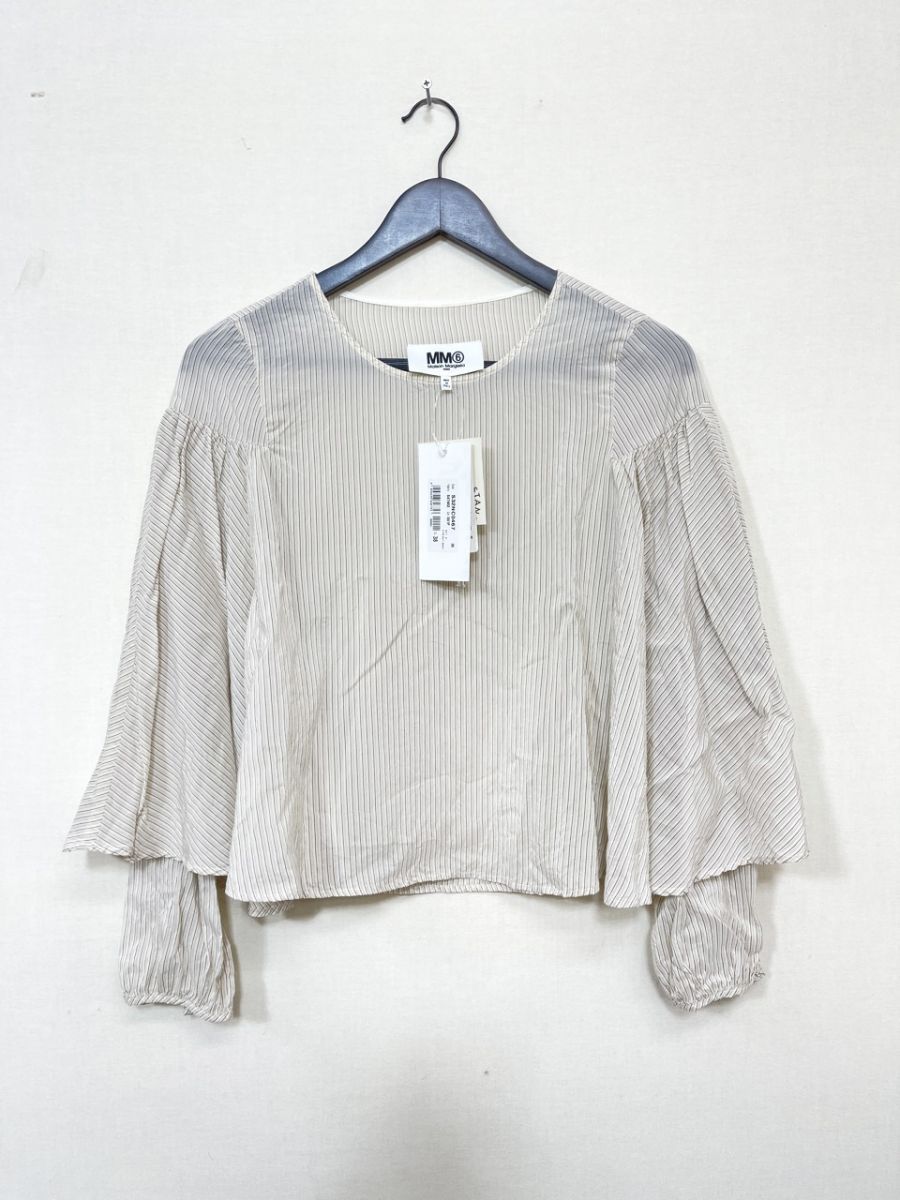 新品 MM6 エムエムシックス 変形デザイン ロングスリーブ ストライプ ブラウス シャツ size 38 (M)/アイボリー ■◇◎レディース 9,072円
