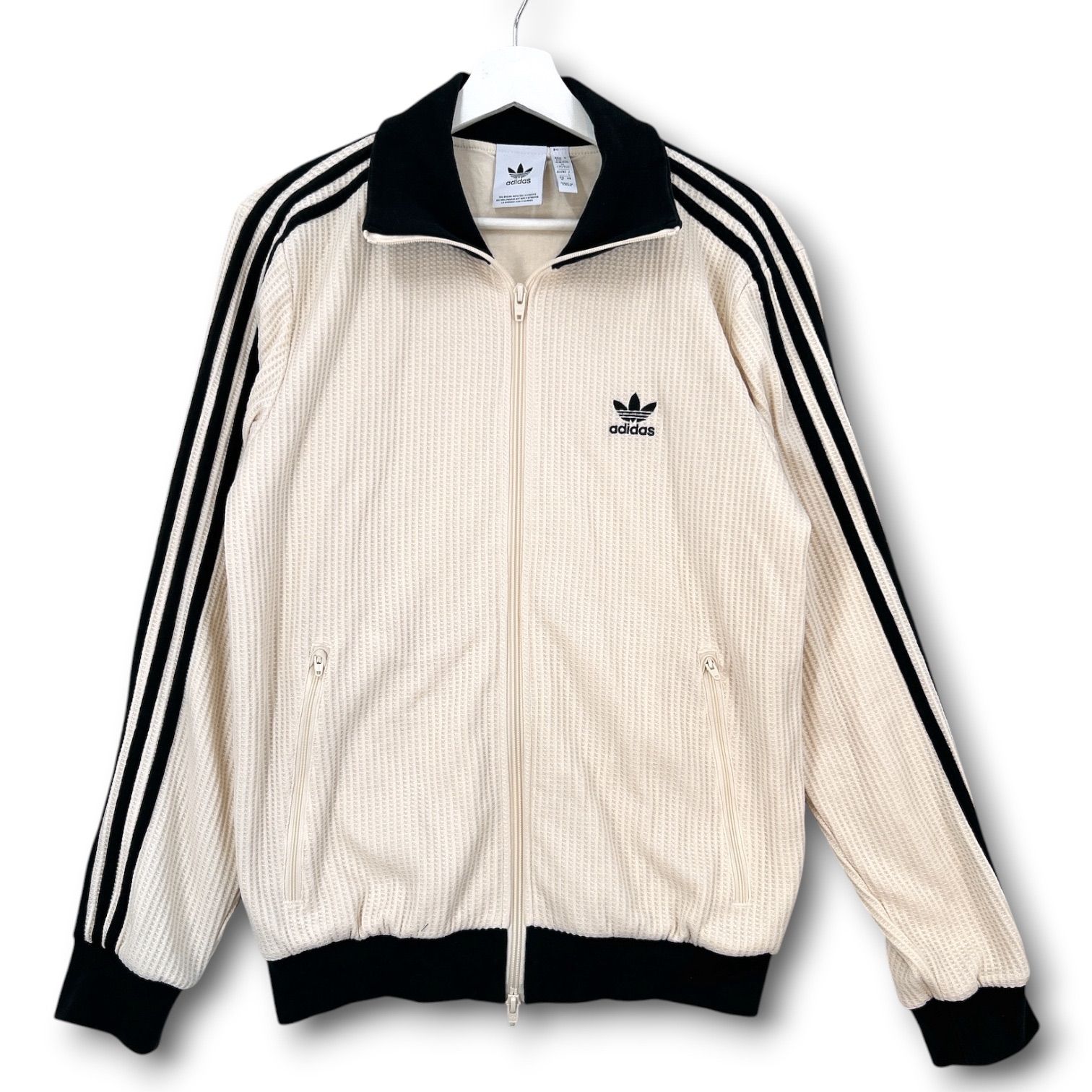 adidas originals アディダス アディカラーワッフルクラシックトラックトップ トラックジャケット ダブルジップ 長袖 アイボリー 黒 ブラック Lサイズ レディース 秋 ゴーゴー古着セントラルパーク名古屋店 16 No.久3150