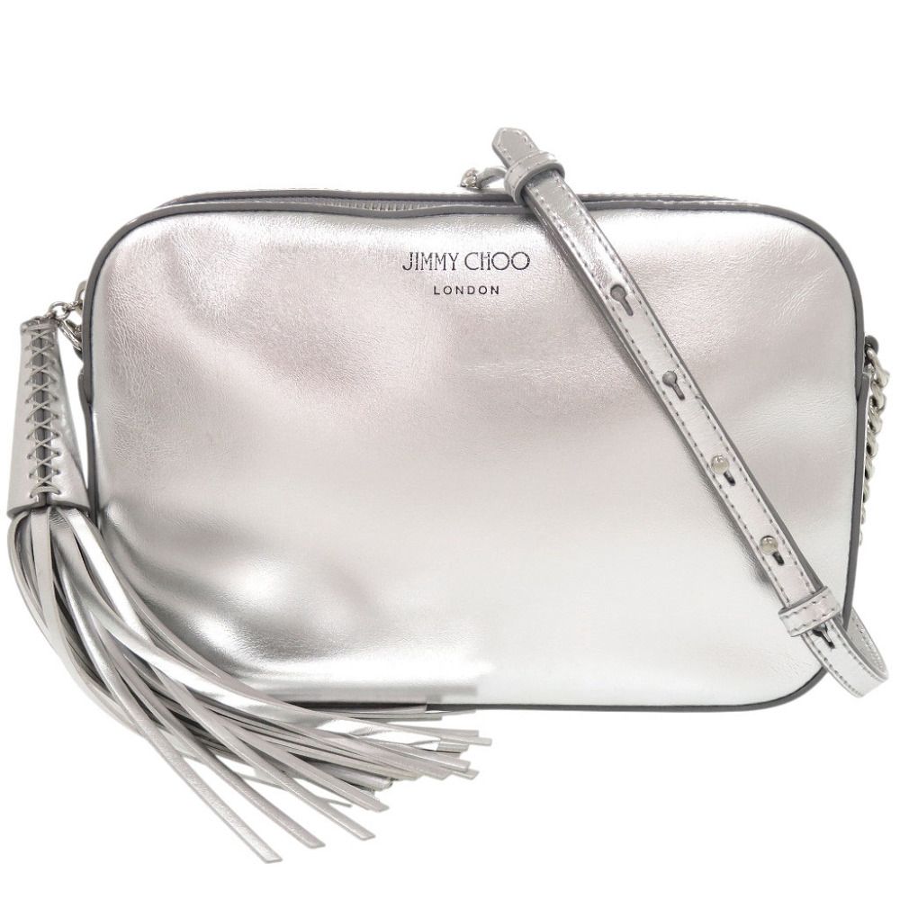 美品 ジミーチュウ ATHINI アティニ カメラバッグ レザー シルバー ショルダーバッグ 0661 JIMMY CHOO