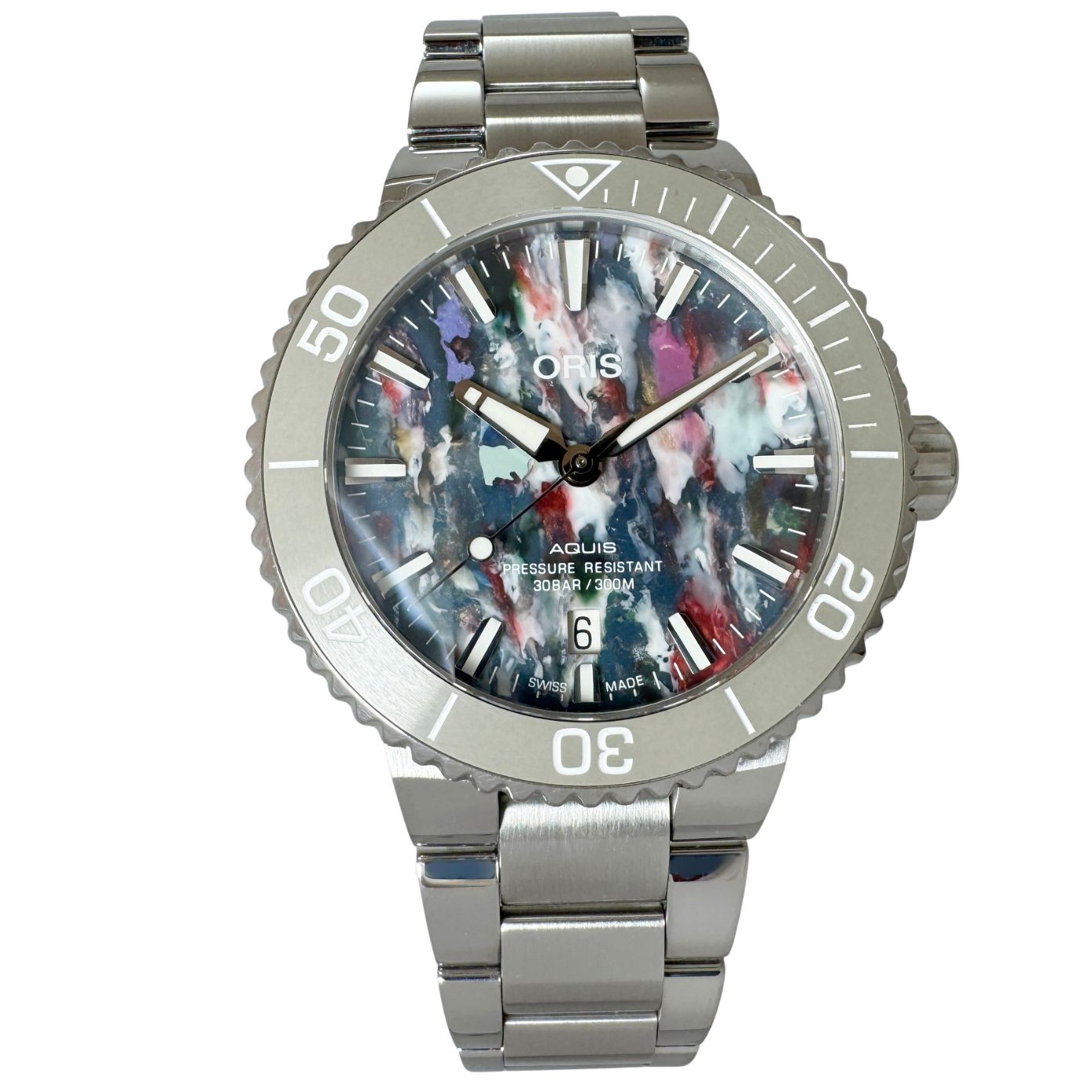 【オリス ORIS☆アクイス デイト アップサイクル】中古 メンズ 腕時計 自動巻き 01 733 7766 4150 ダイバーズ マルチカラー☆Sランク☆