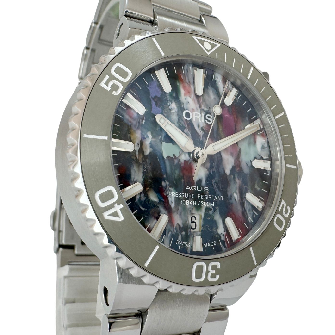 【オリス ORIS☆アクイス デイト アップサイクル】中古 メンズ 腕時計 自動巻き 01 733 7766 4150 ダイバーズ マルチカラー☆Sランク☆