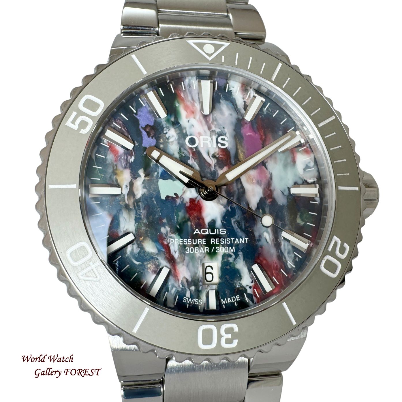 【オリス ORIS☆アクイス デイト アップサイクル】中古 メンズ 腕時計 自動巻き 01 733 7766 4150 ダイバーズ マルチカラー☆Sランク☆