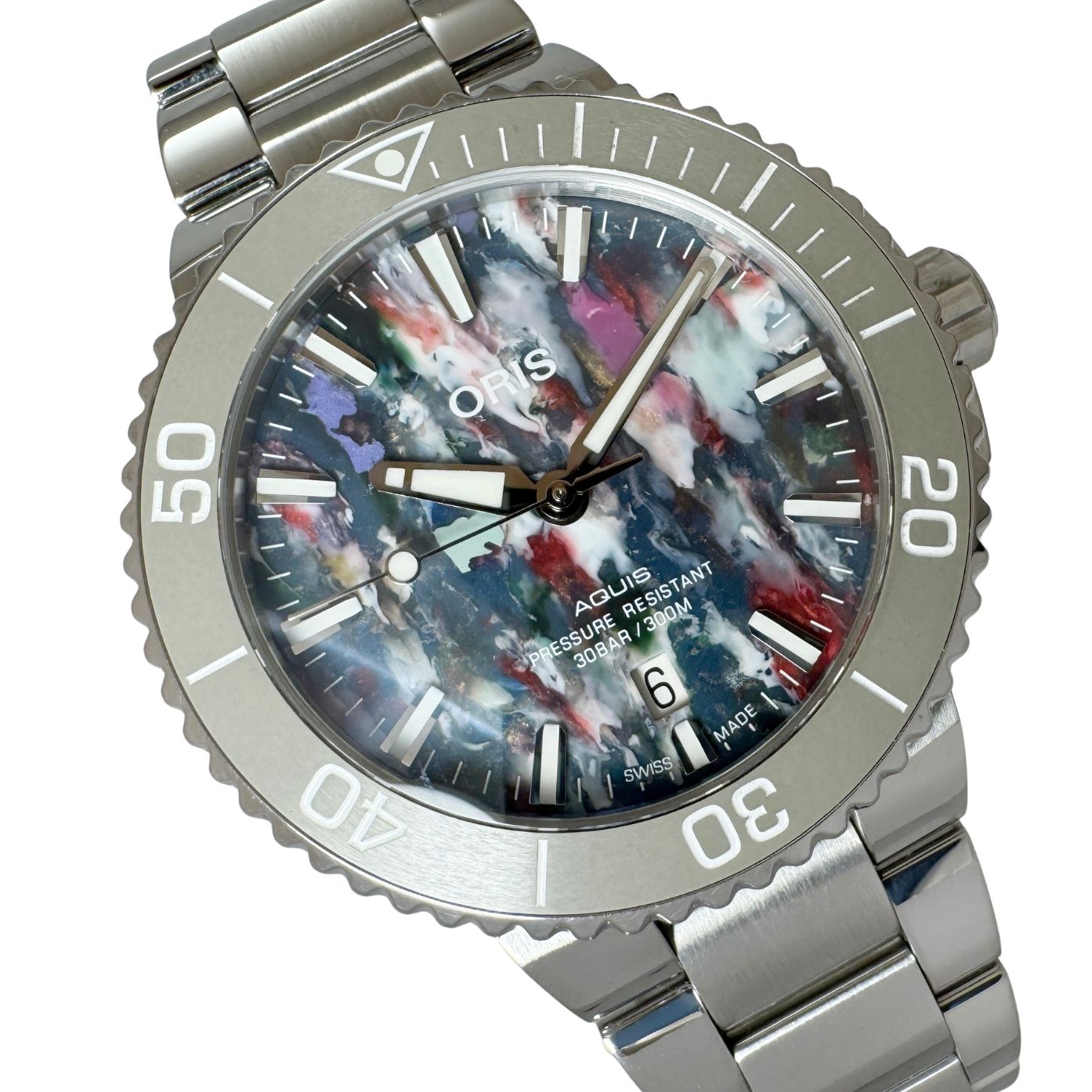 【オリス ORIS☆アクイス デイト アップサイクル】中古 メンズ 腕時計 自動巻き 01 733 7766 4150 ダイバーズ マルチカラー☆Sランク☆