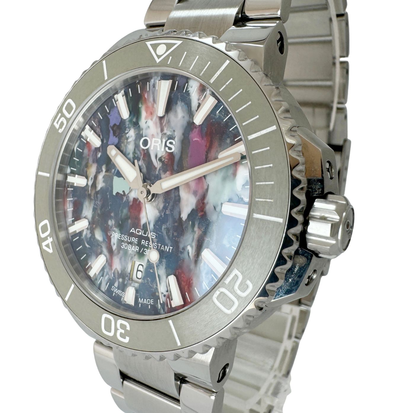【オリス ORIS☆アクイス デイト アップサイクル】中古 メンズ 腕時計 自動巻き 01 733 7766 4150 ダイバーズ マルチカラー☆Sランク☆