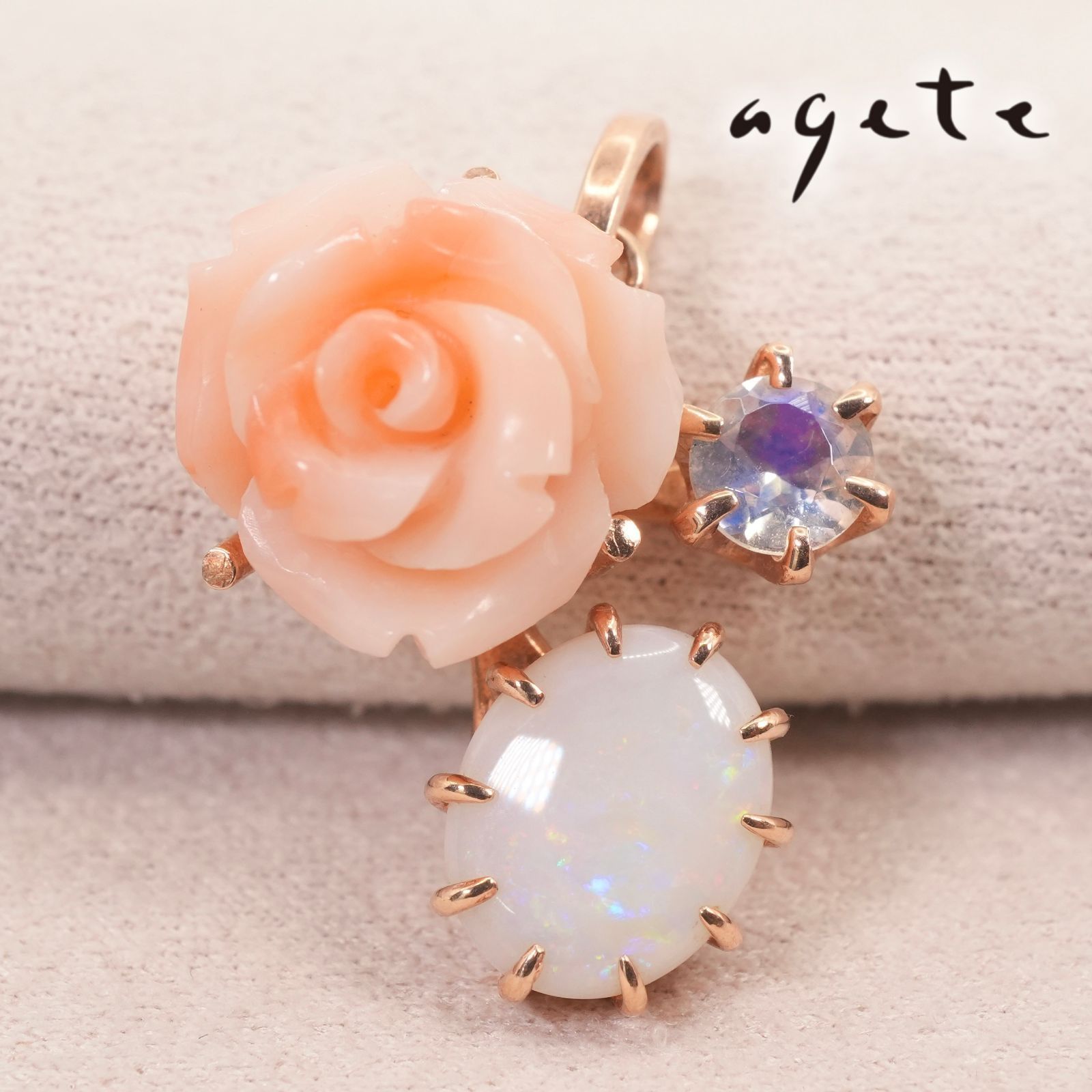 アガット K10 薔薇モチーフ オパール ネックレストップ /24-4175