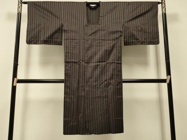 平和屋着物＃道行コート　単衣　縞　ロング丈　正絹　逸品　CABJ5406in