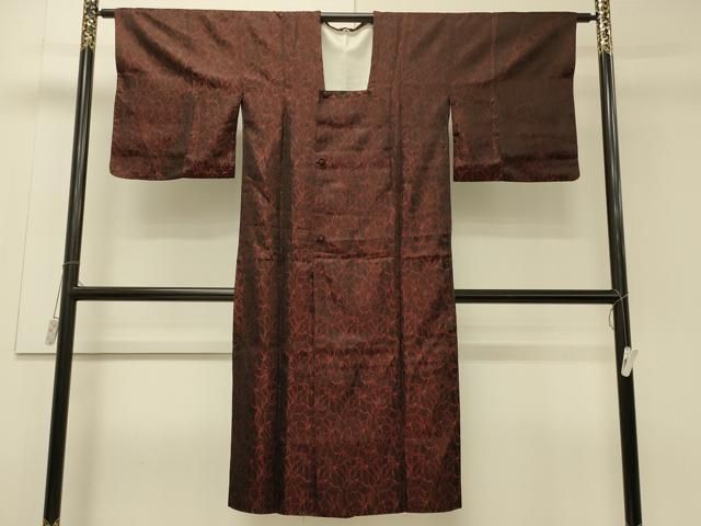 平和屋着物＃道行コート　雨コート　単衣　抽象文様　黒地　ロング丈　正絹　逸品　CABJ5471in