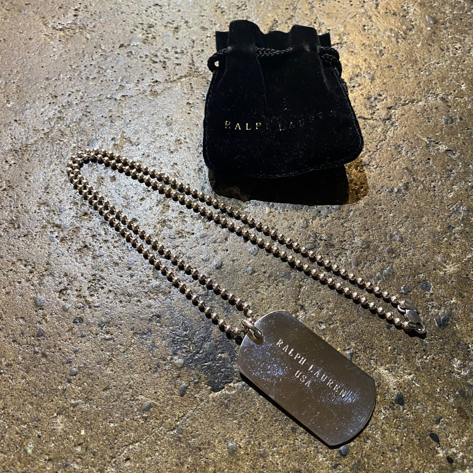 Ralph Lauren ネームロゴ刻印ドッグタグ ボールチェーンネックレス