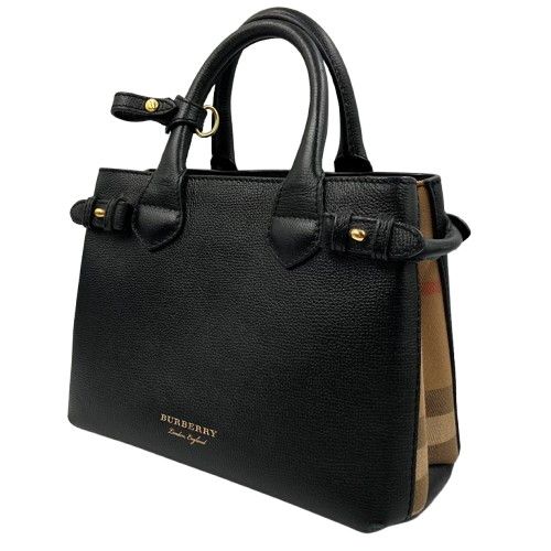 BURBERRY バーバリー バナーバッグ　ミディアム ハンドバッグ　チェック ブラック -