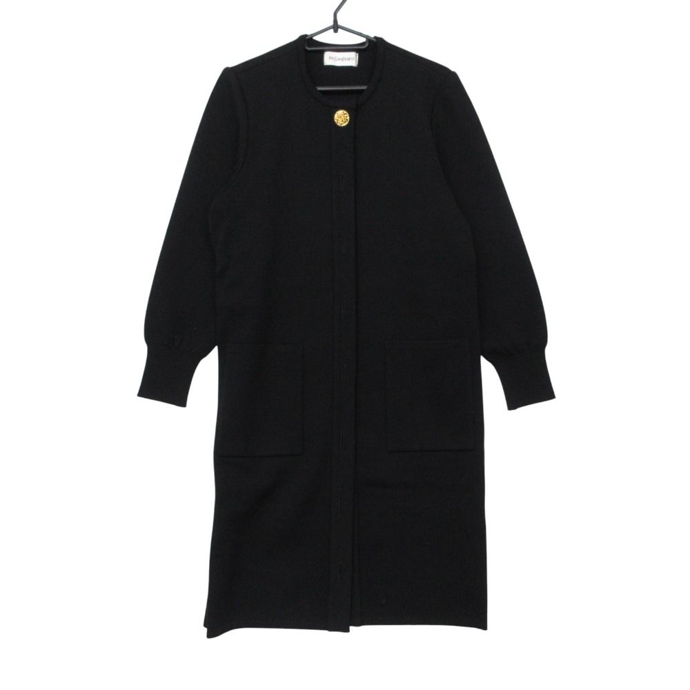 YVES SAINT LAURENT イヴ・サンローラン カーディガン Vintage ロング ニット 金ボタン ブラック M レディース 【中古】
