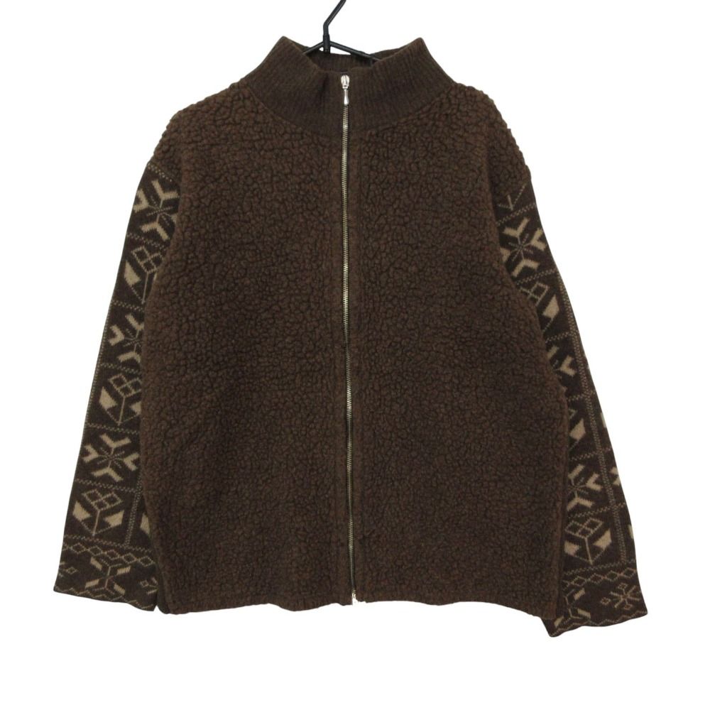 ETRO エトロ ブルゾン ボア ノルディック柄 切替 スリーブ ニット ジャケット ジップアップ LA NUOVA TRADIZIONE イタリア製 ブラウン 48【L】 メンズ 【中古】