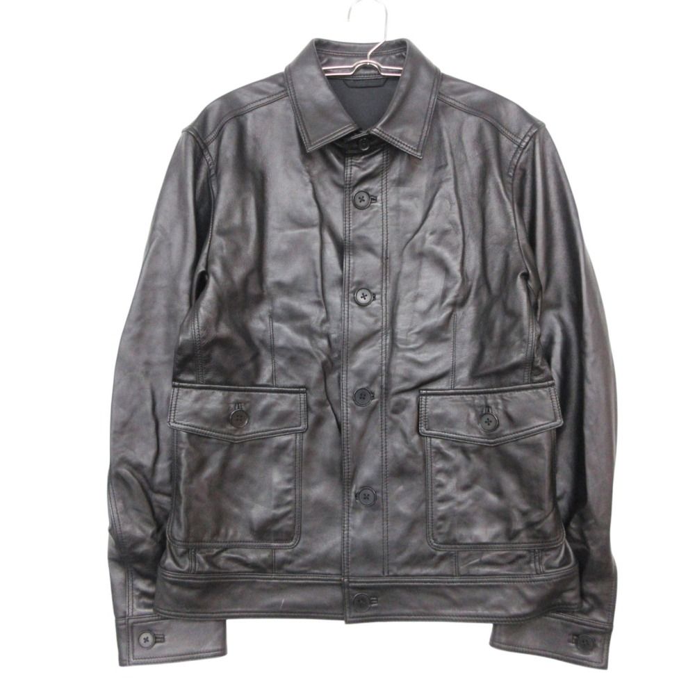 JOSEPH HOMME ジョゼフオム ライダースジャケット ラムレザージャケット シングル ブルゾン 革ジャン アウター 長袖 ブラック 48【L】 メンズ 【中古】