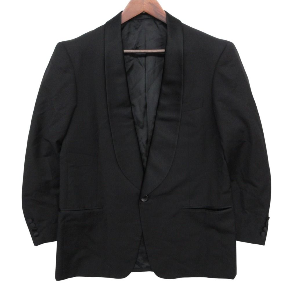 BALENCIAGA バレンシアガ テーラードジャケット タキシード ショールカラー 1B ブレザー ウール 上着 総裏地 開き見せ ノーベント ブラック AB6【L】 メンズ 【中古】