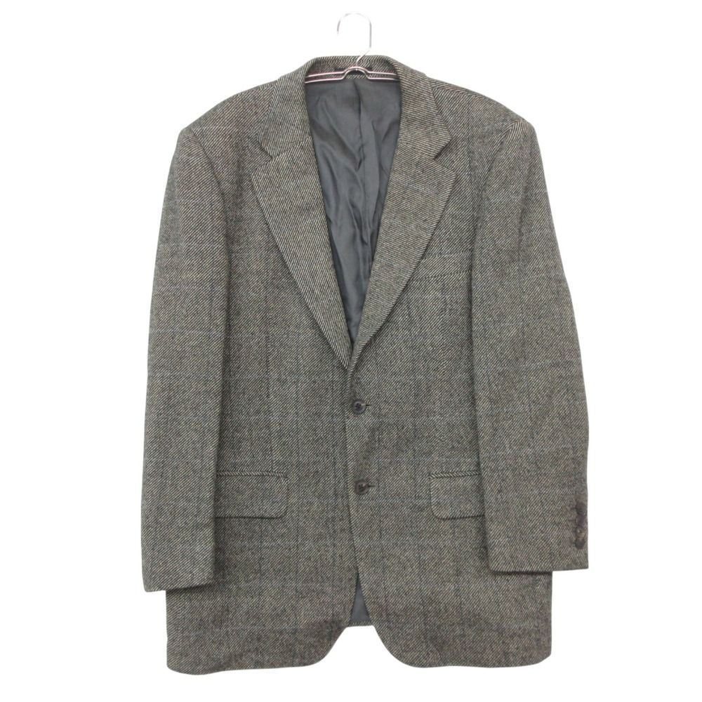 美品 BURBERRY LONDON バーバリーロンドン テーラードジャケット 2B ブレザー カシミヤブレンド ウール チェック柄 アウター サイドベンツ グレー AB6【L】 メンズ 【中古】