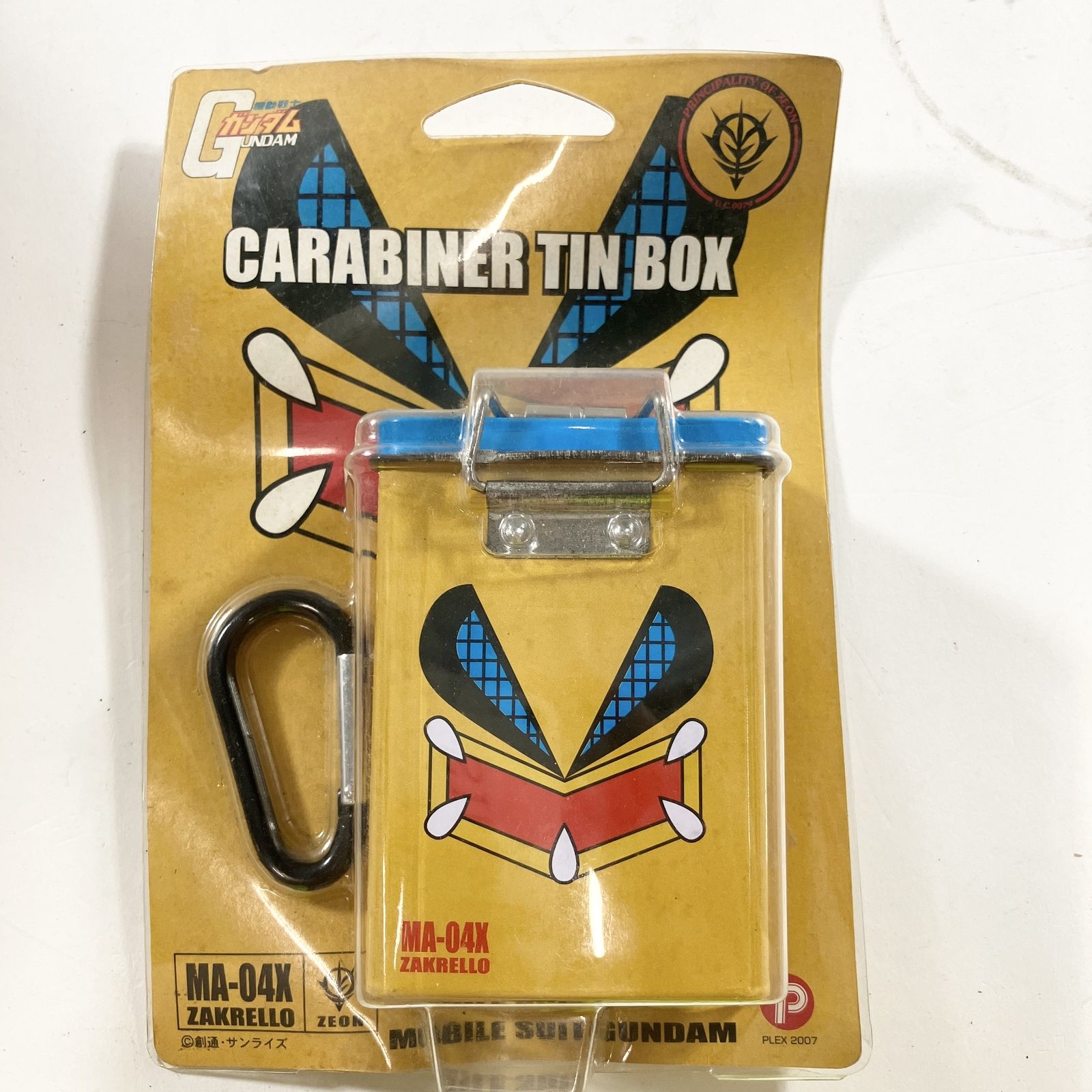 ★ 未開封 希少 プレックス ガンダム カラビナ缶ケース ザクレロ ジオン MA-04X 2007 当時物 小物入れ ブリキ 缶