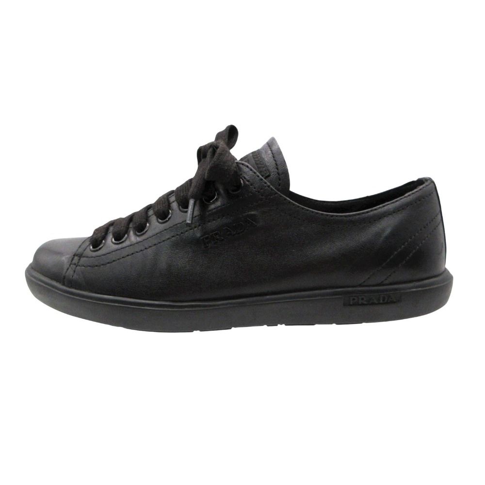 PRADA プラダ スニーカー レザー シューズ ローカット ロゴ レースアップ ブラック 35.5 22.5cm レディース 【中古】 17,520円