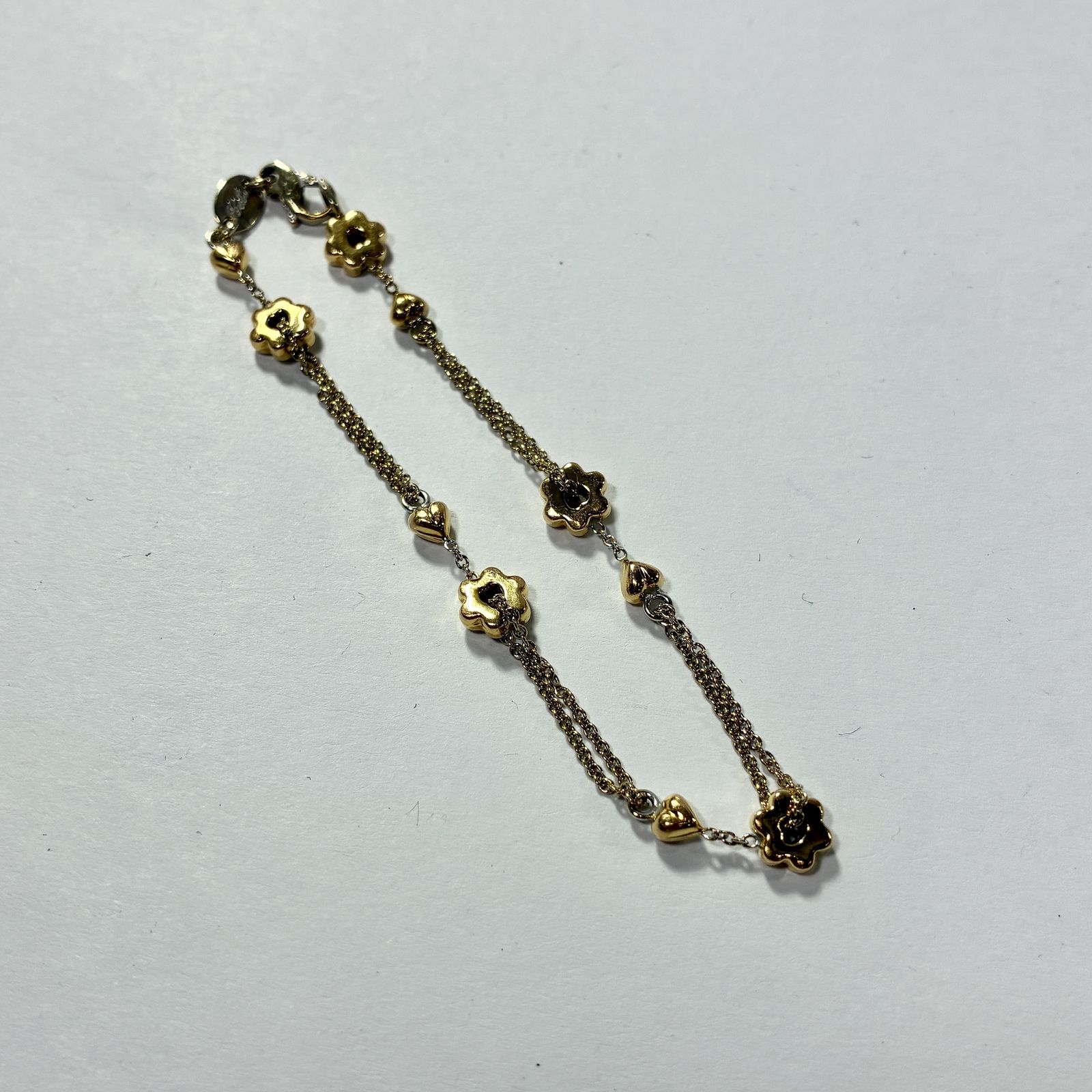 ★ 750刻印 18金 ゴールド シルバー ブレスレット フラワー 花 ハート デザイン 全長約19.5cm 総重量4.30g アクセサリー 汚れあり 59,532円