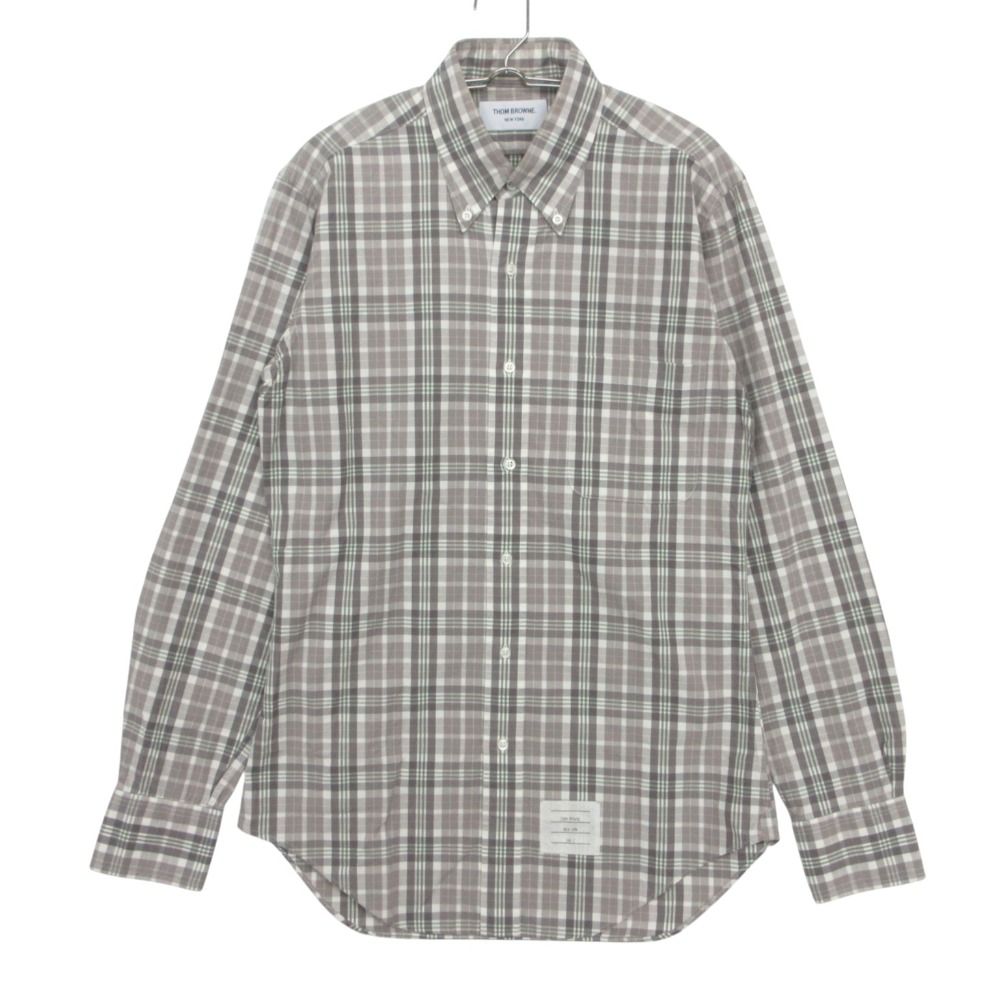 THOM BROWNE トムブラウン 長袖シャツ ボタンダウン チェック柄 レギュラーカラー 胸ポケット ブラウンベージュ 2【M】 メンズ 【中古】
