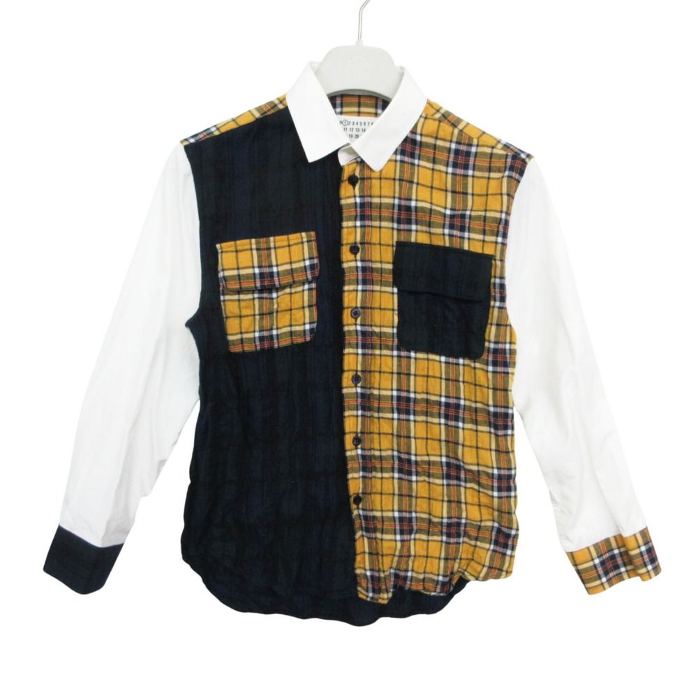 Maison Margiela メゾンマルジェラ カットソー 七分袖 シャツ ドッキング ブラウス パッチワーク チェック柄 トップス イタリア製 マルチカラー 40【L】 レディース 【中古】