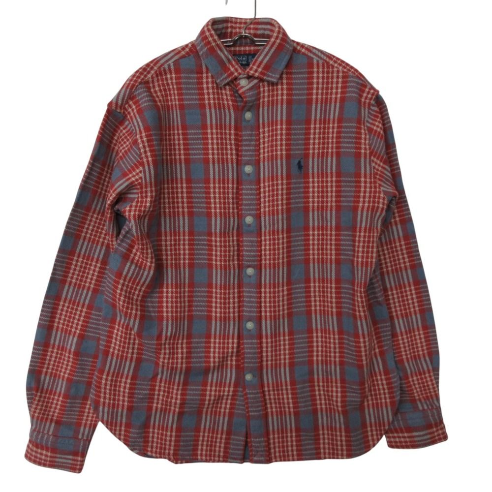 美品 POLO RALPH LAUREN ポロ・ラルフローレン 長袖シャツ ネルシャツ 厚手 コットン インド製 チェック柄トップス レッド×ブルー S【S】 メンズ 【中古】
