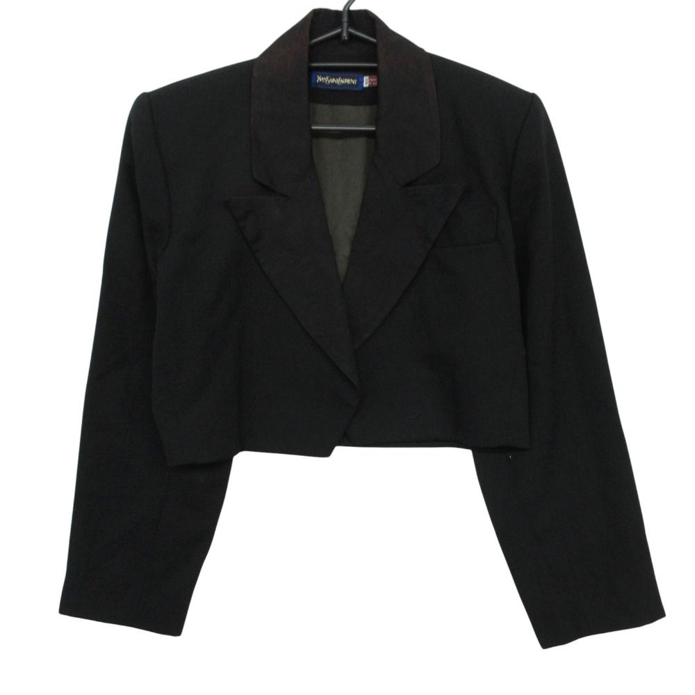 YVES SAINT LAURENT イヴ・サンローラン テーラードジャケット クロップド テーラードジャケット ブレザー ピークドラペル ブラック 40【L】 レディース 【中古】