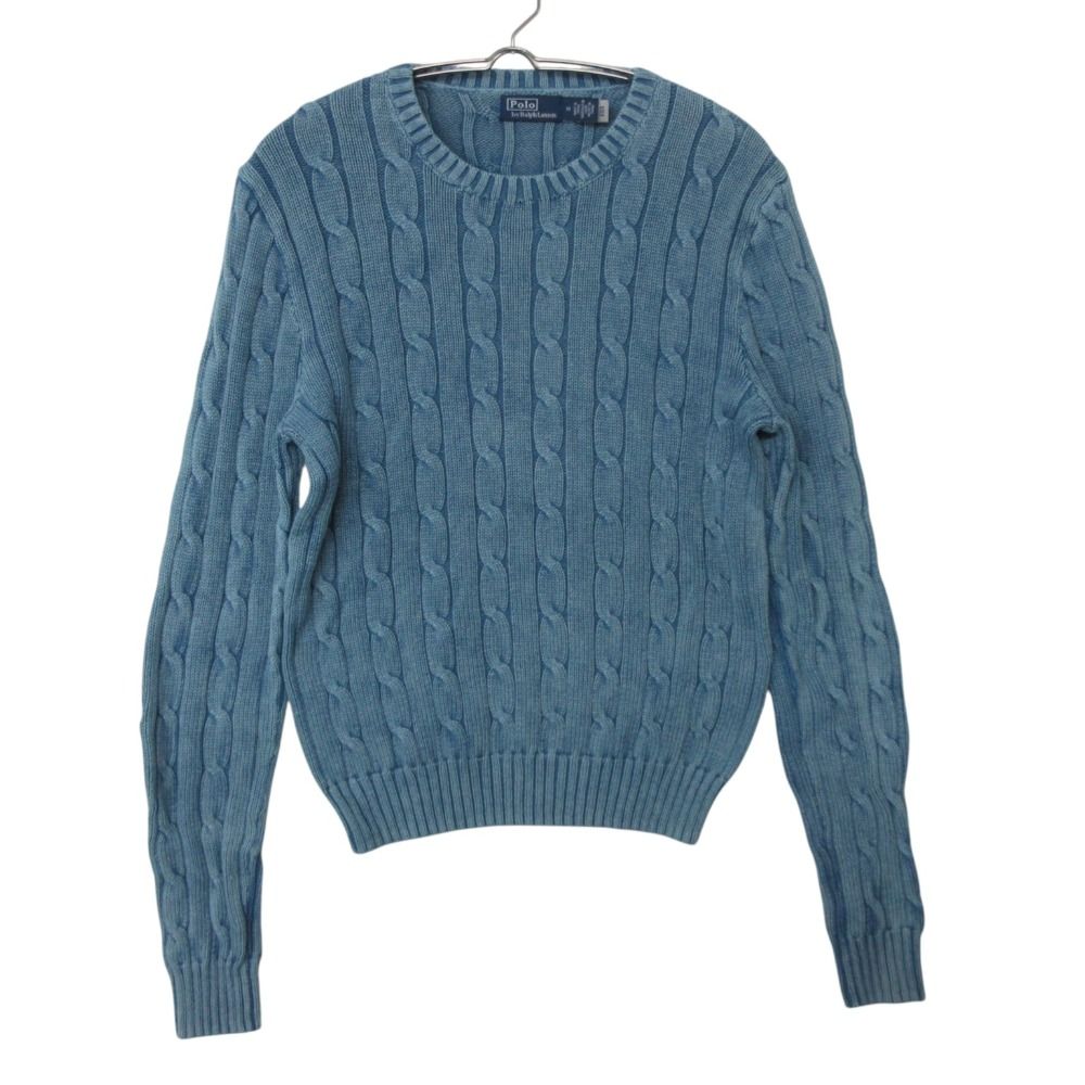 美品 POLO RALPH LAUREN ポロ・ラルフローレン ニット セーター 長袖 ケーブル編み エルボーパッチ ペイズリー柄 トップス インディゴブルー M【M】 レディース 【中古】