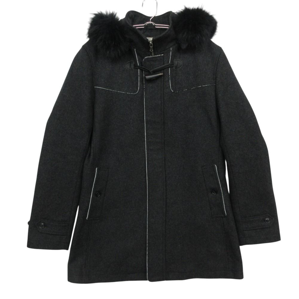 KATHARINE HAMNETT キャサリン・ハムネット ダッフルコート ウール インナー付き ファー フーデット ジャケット ロング丈 アウター ジップアップ 比翼 グレー XL【XL】 メンズ 【中古】