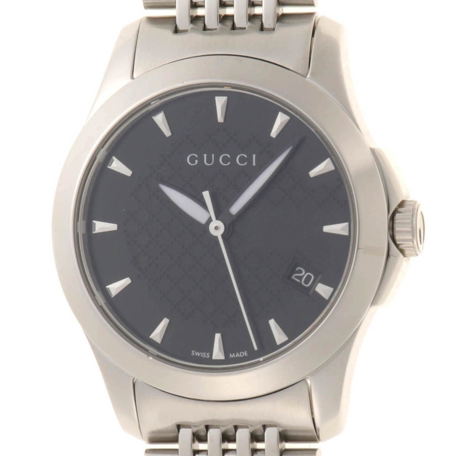 GUCCI グッチ Gタイムレス YA126502 腕時計 スティール ブラック文字盤 クオーツ レディース【中古】472