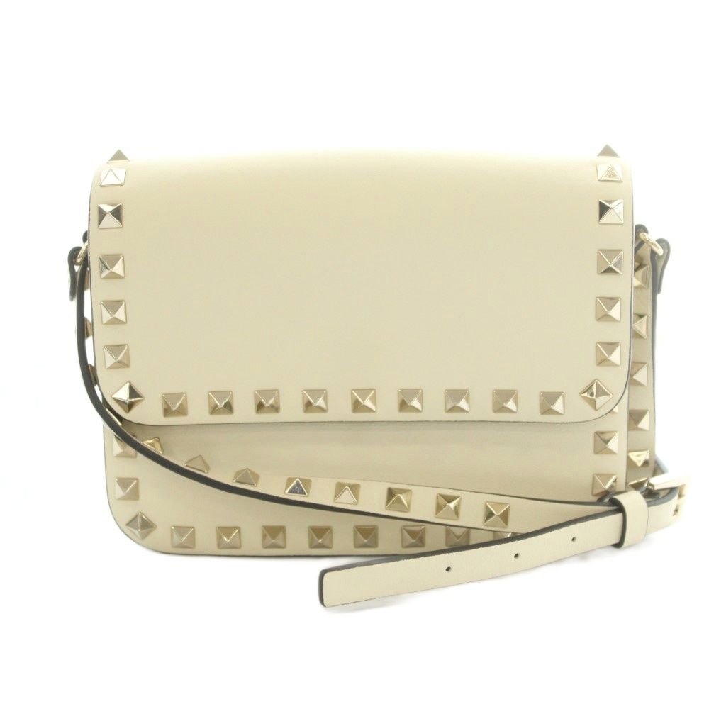 ヴァレンティノ ガラヴァーニ VALENTINO GARAVANI ロックスタッズ フラップ ショルダーバッグ レザー アイボリー /MI ■OS