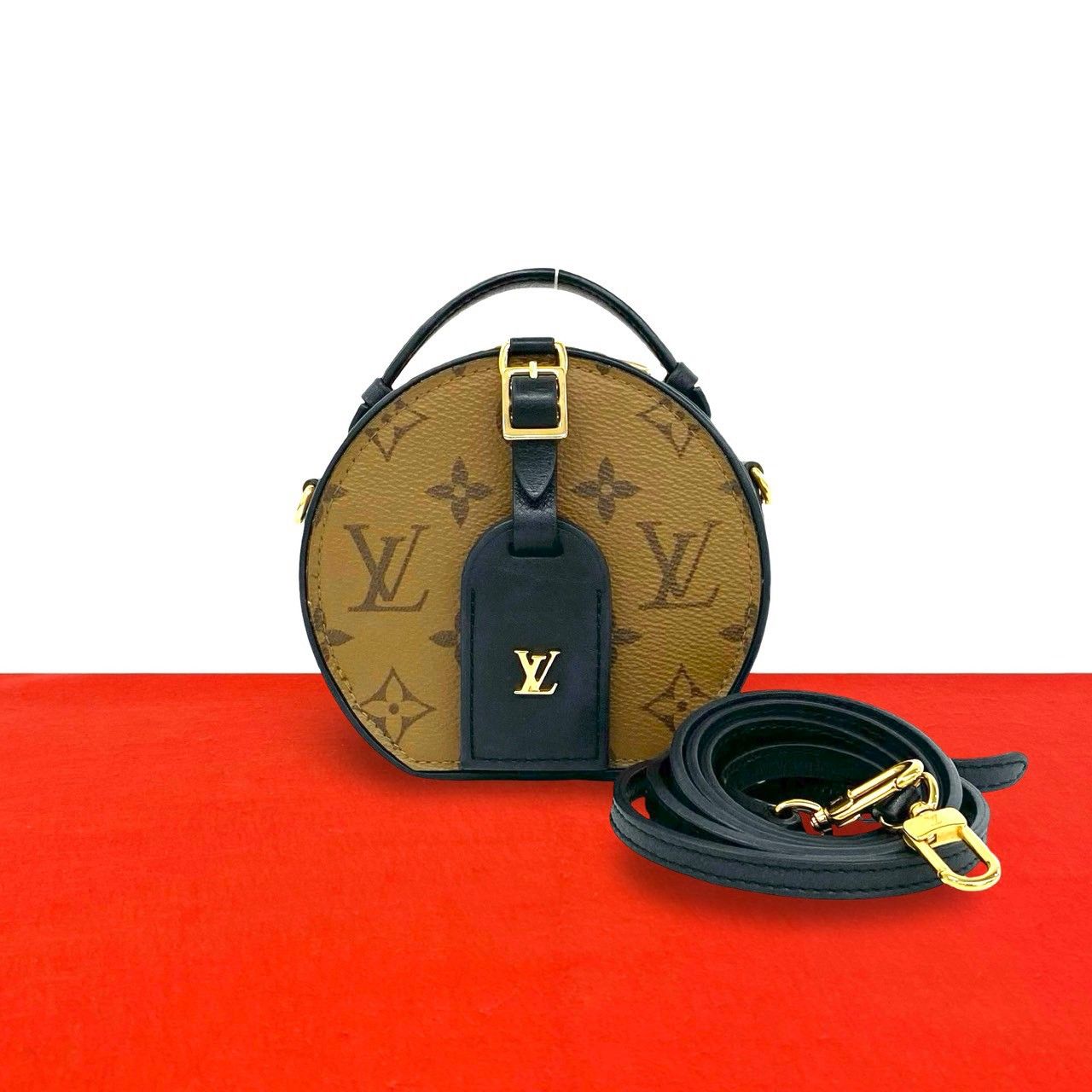 極 美品 LOUIS VUITTON ルイヴィトン ミニ ボワット シャポー モノグラム リバース レザー 2way ショルダー ハンドバッグ ブラウン 97243