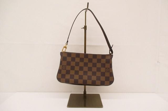 優良品 ルイヴィトン LOUIS VUITTON ダミエ ナヴォナ アクセサリーポーチ ミニハンドバッグ エベヌ レザー ブラウン レディース