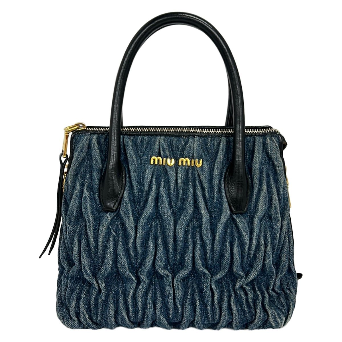 miumiu(ミュウミュウ) ハンドバッグ ギャザーバッグ 5BA003 ネイビー×黒 レザー