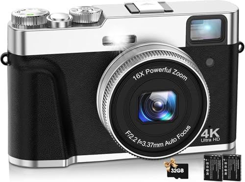 4Kデジタルカメラ オートフォーカス 4800万画素 Vlogカメラ デジカメ 手振れ補正 モードダイヤル 16倍ズーム ブラック | 光学ファインダー LEDライト デジタル一眼レフ コンパクト 32GBカード付属 バッテリー2個付き 子供 497a4269