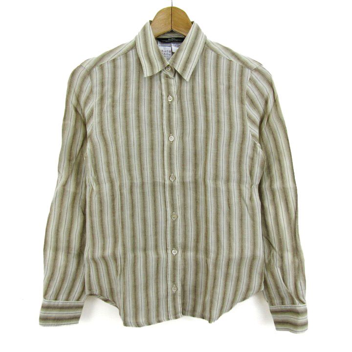 マックスマーラ 長袖シャツ トップス ストライプ リネン レディース Sサイズ ベージュ MAX MARA 【中古】