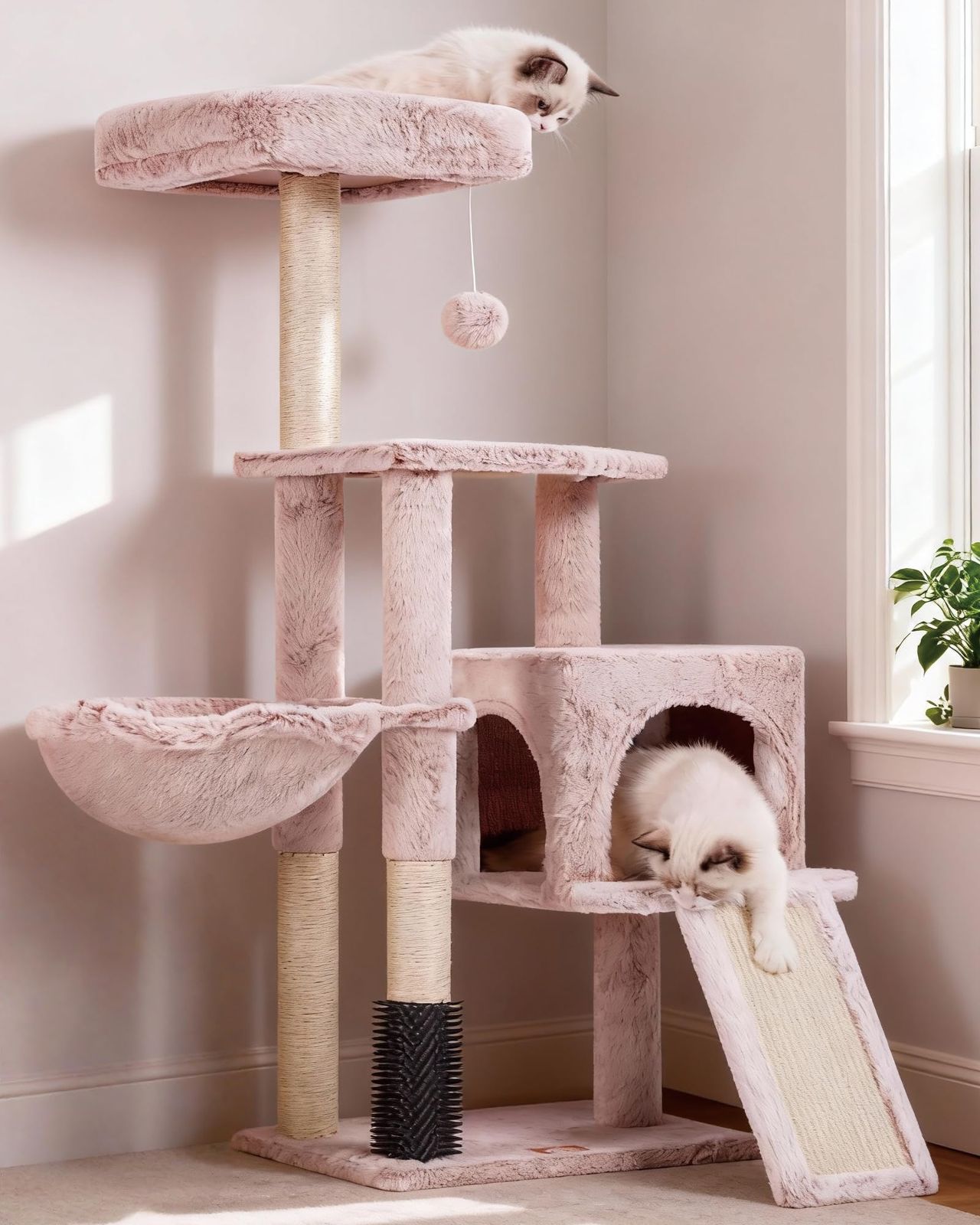★新品★Heybly キャットタワー 子猫とシニア猫に最適 超スリム 据え置き型 省スペース 登りやすい ハンモック 天然麻ロープを使用した爪研ぎボード 高さ108cm ローズブラウン HCT005SMU f26a16e9