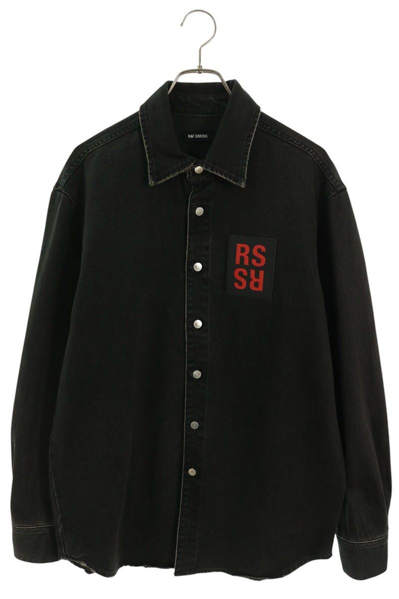 ラフシモンズ 19AW CARRY OVER SLIM FIT DENIM SHIRT/192-241 ロゴパッチスリムフィットデニム長袖シャツ メンズ S
