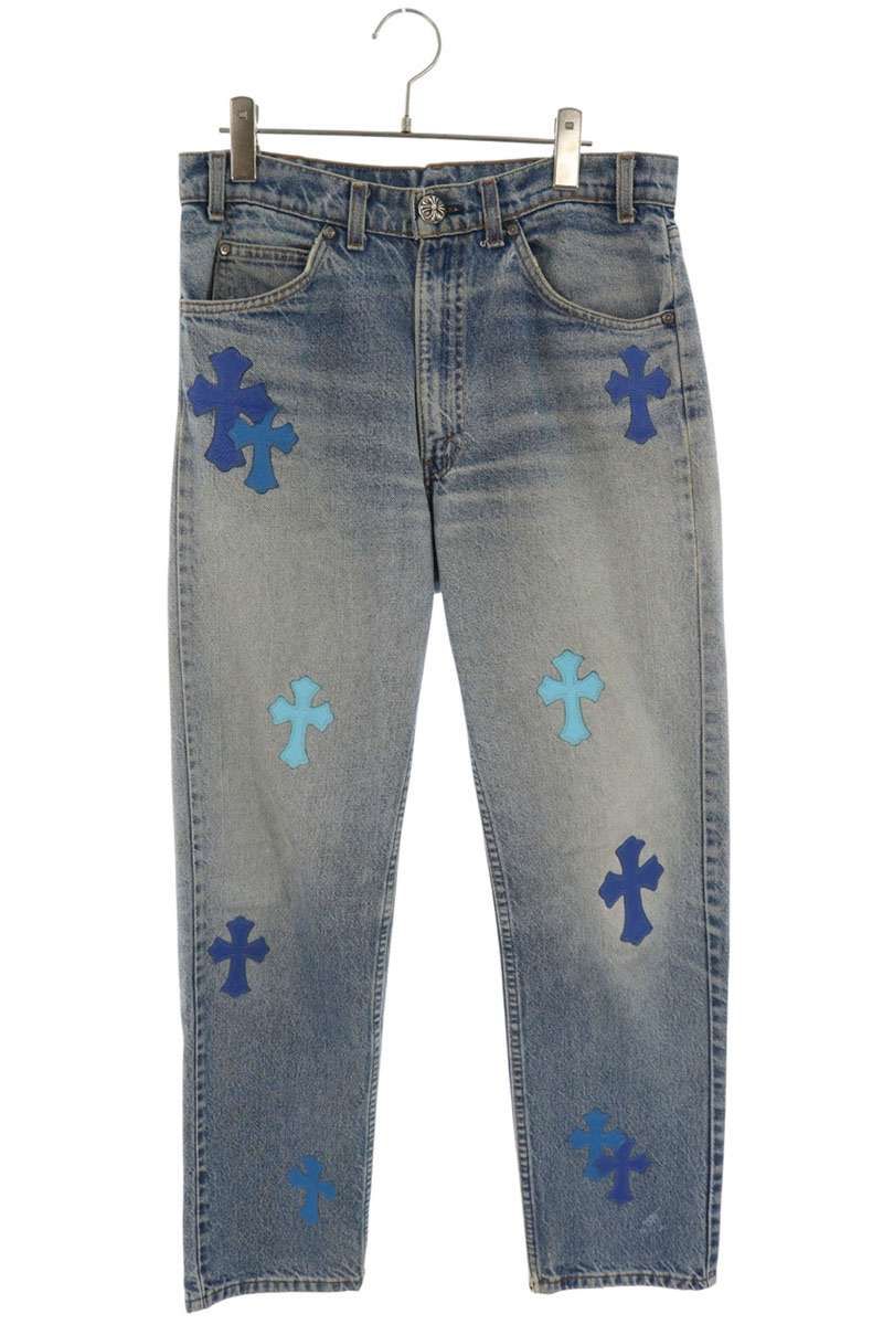 クロムハーツ U VNTG JEAN BLU/ORNG TAB 517 クロスパッチ付きウォッシュド517デニムパンツ メンズ 31インチ