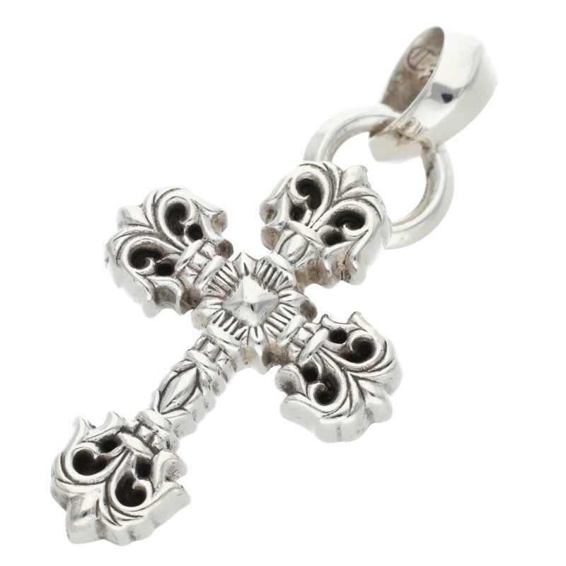 Chrome Hearts FILIG/ CROSS-XSM W/BALE/ Filigree Cross XS bail w bail/silver necklace top for men