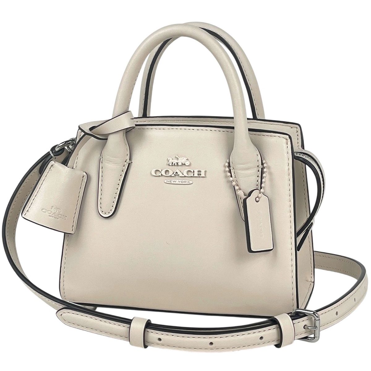 コーチ COACH アンドレア ミニ キャリーオール ハンドバッグ 2WAY レザー ホワイト CO974 レディース 【中古】